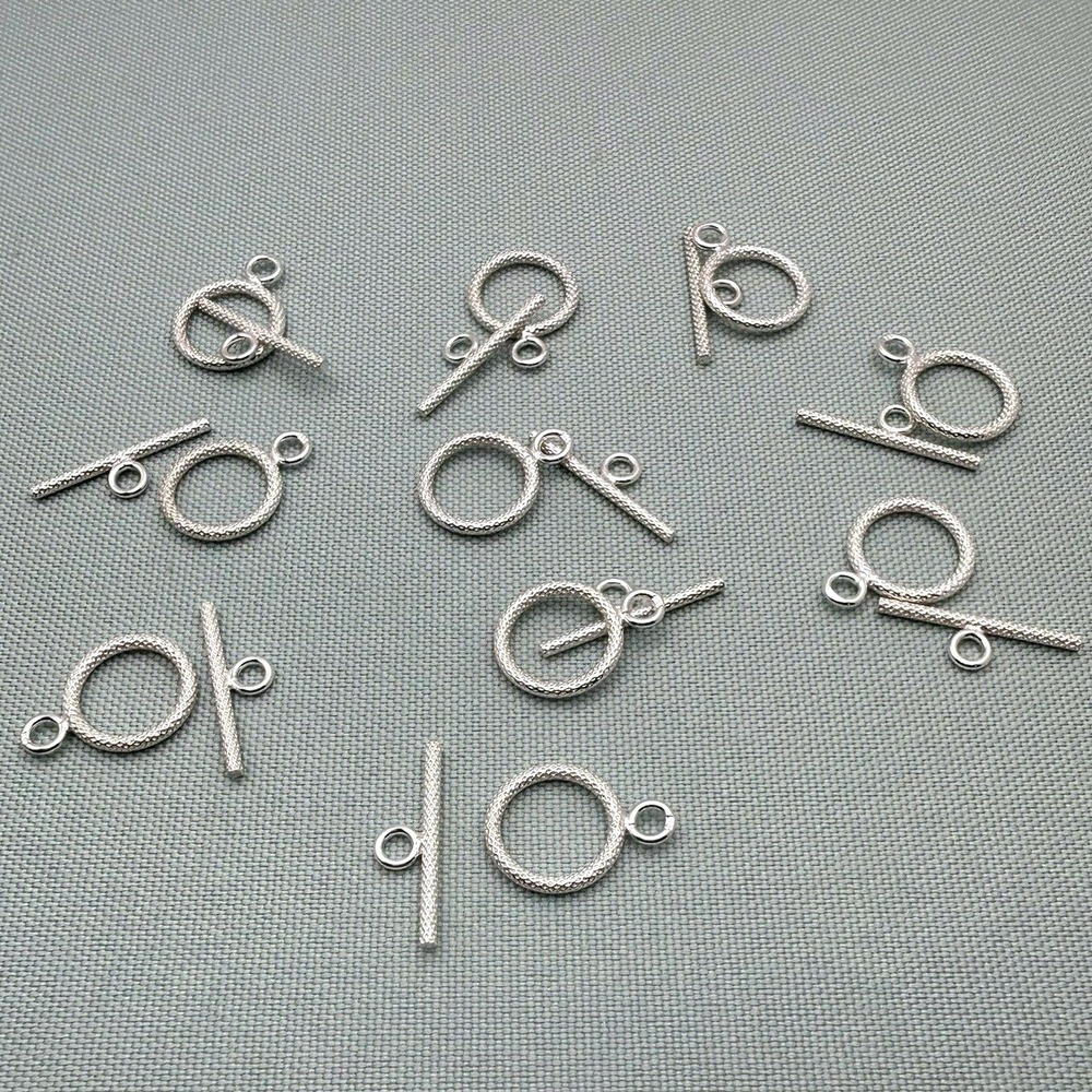 10 Sets 925 Sterling Silver Textured Toggle Clasp Jewelry Making Findings 13mm